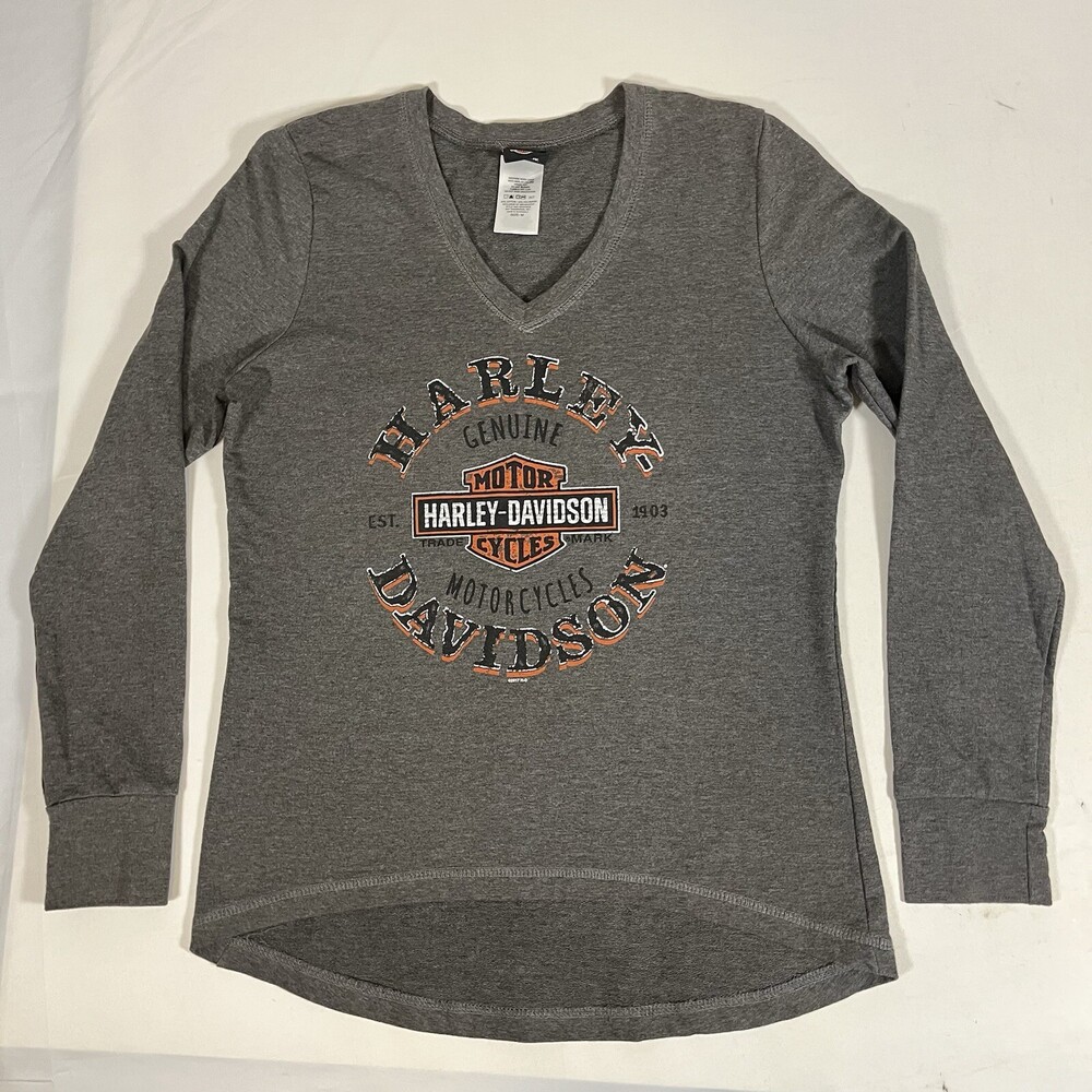 Vintage Harley Davidson Womens Atlanta GA Long Sleeve Shield Biker T Shirt Y2K